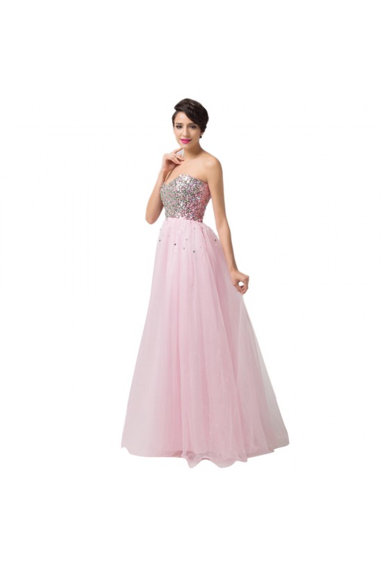 A-Line Sweetheart Beaded Long Pink Tulle Prom Evening Formal Dresses ED011676 A-Line Sweetheart Beaded Long Pink Tulle Prom Evening Formal Dresses ED011676