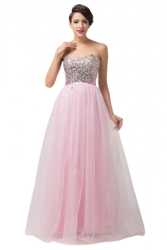 A-Line Sweetheart Beaded Long Pink Tulle Prom Evening Formal Dresses ED011676 A-Line Sweetheart Beaded Long Pink Tulle Prom Evening Formal Dresses ED011676