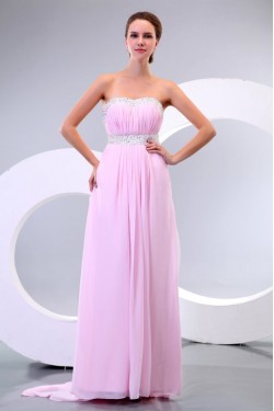 Empire Long Pink Chiffon Beaded Prom Evening Formal Party Dresses/Maternity Evening Dresses ED010168