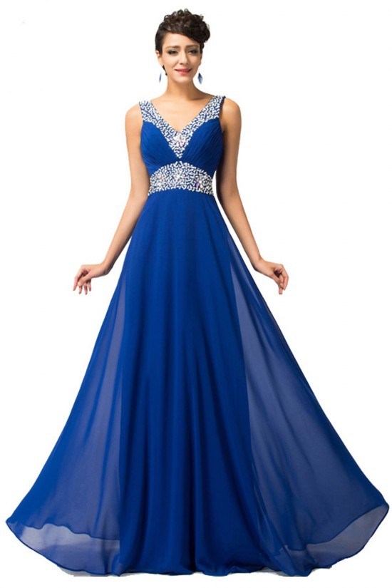 A-Line V-Neck Beaded Long Blue Chiffon Prom Evening Formal Dresses ED011682 A-Line V-Neck Beaded Long Blue Chiffon Prom Evening Formal Dresses ED011682