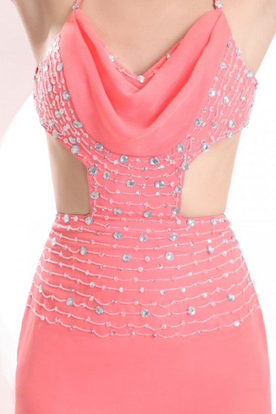 High Low Pink Chiffon Beaded Prom Evening Formal Party Dresses ED010177