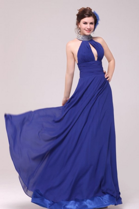 High Neck Halter Beaded Long Blue Chiffon Prom Evening Formal Party Dresses ED010187 High Neck Halter Beaded Long Blue Chiffon Prom Evening Formal Party Dresses ED010187