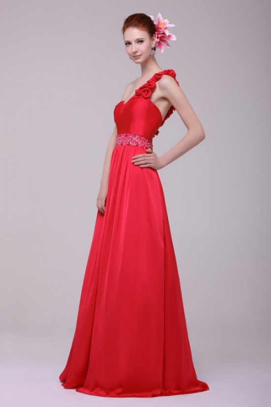 Long Red One-Shoulder Beaded Prom Evening Formal Party Dresses ED010194