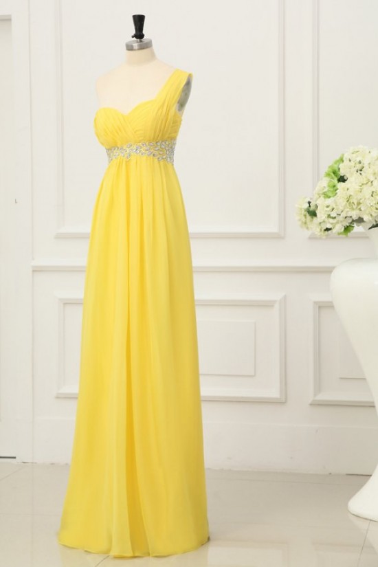 A-Line One-Shoulder Beaded Long Yellow Chiffon Prom Evening Formal Party Dresses/Maternity Evening Dresses ED010199 A-Line One-Shoulder Beaded Long Yellow Chiffon Prom Evening Formal Party Dresses/Maternity Evening Dresses ED010199