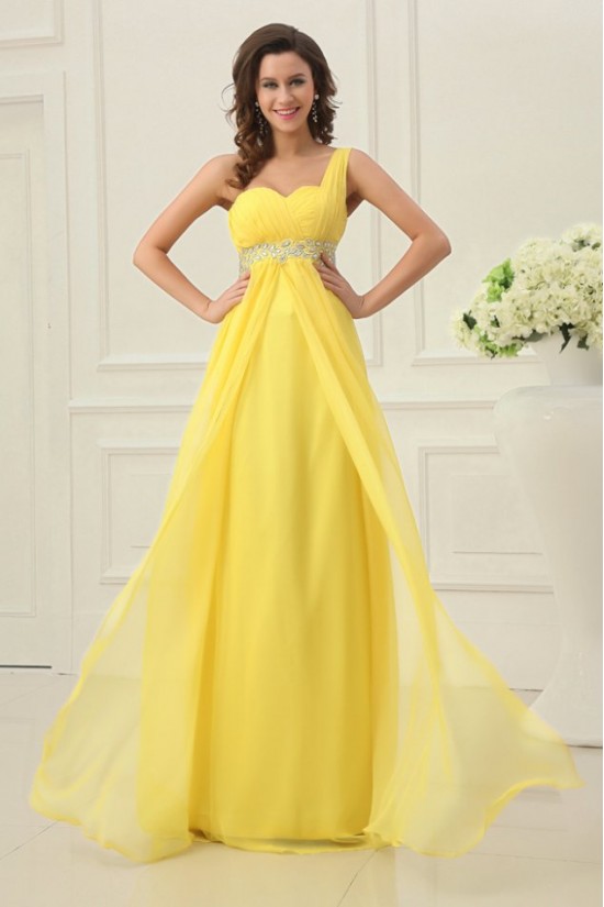 A-Line One-Shoulder Beaded Long Yellow Chiffon Prom Evening Formal Party Dresses/Maternity Evening Dresses ED010199 A-Line One-Shoulder Beaded Long Yellow Chiffon Prom Evening Formal Party Dresses/Maternity Evening Dresses ED010199