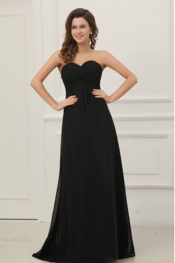 A-Line Sweetheart Long Black Chiffon Prom Evening Formal Party Dresses ED010202