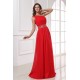 A-Line One-Shoulder Beaded Long Red Chiffon Prom Evening Formal Party Dresses ED010203