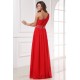 A-Line One-Shoulder Beaded Long Red Chiffon Prom Evening Formal Party Dresses ED010203