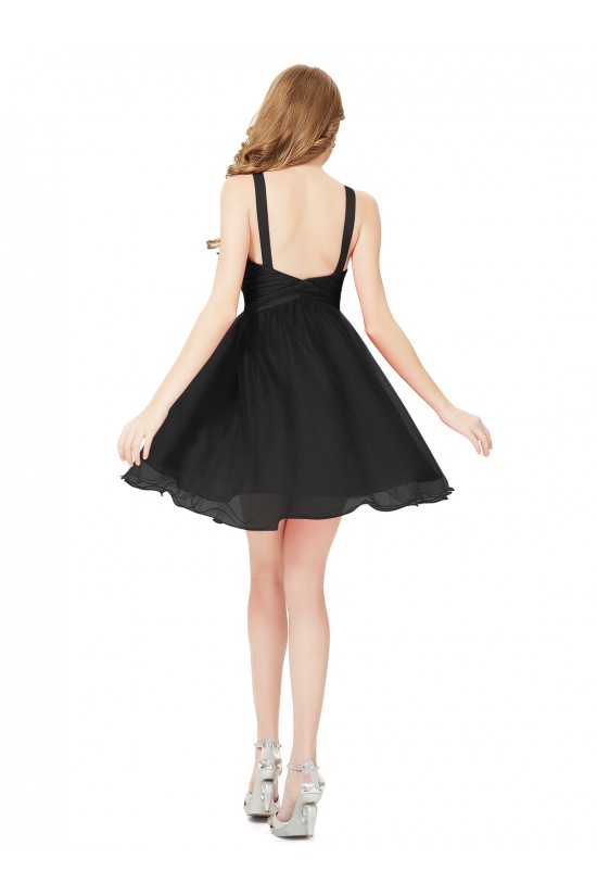 A-Line Beaded Short Black Prom Evening Formal Party Dresses ED010253