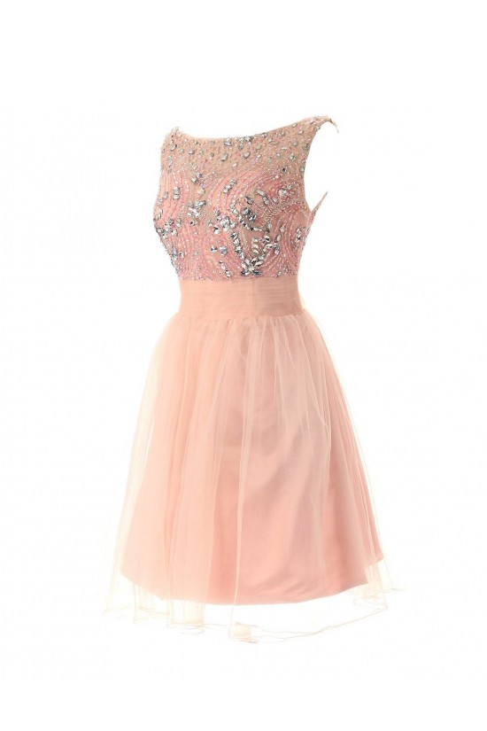 Beaded Short Pink Chiffon Prom Evening Formal Party Dresses ED010283