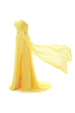 A-Line Sweetheart Beaded Long Yellow Chiffon Prom Evening Formal Party Dresses ED010335