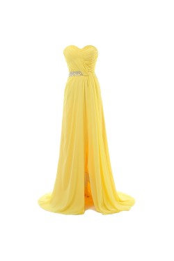 A-Line Sweetheart Beaded Long Yellow Chiffon Prom Evening Formal Party Dresses ED010335