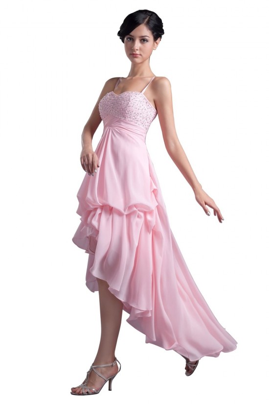 A-Line High Low Short Beaded Pink Prom Evening Formal Party Dresses ED010346 A-Line High Low Short Beaded Pink Prom Evening Formal Party Dresses ED010346
