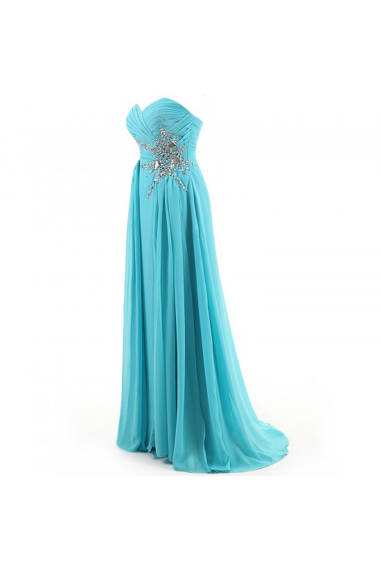 A-Line Sweetheart Long Blue Chiffon Prom Evening Formal Party Dresses ED010350