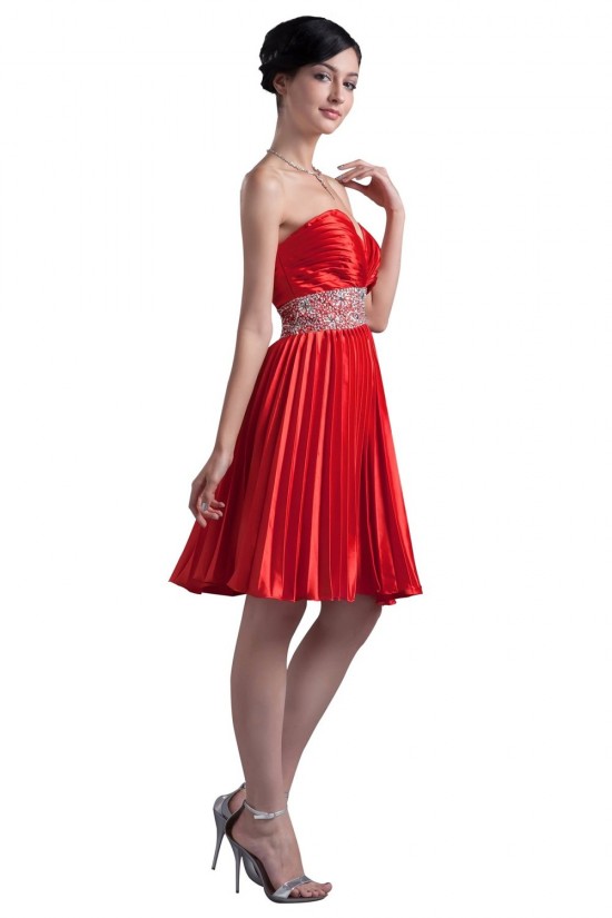 A-Line Sweetheart Short Red Beaded Prom Evening Formal Party Dresses ED010355