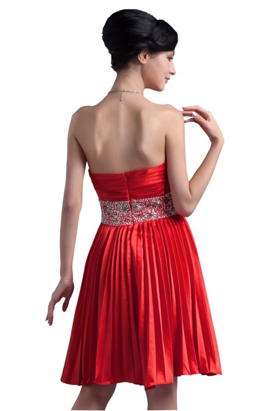A-Line Sweetheart Short Red Beaded Prom Evening Formal Party Dresses ED010355