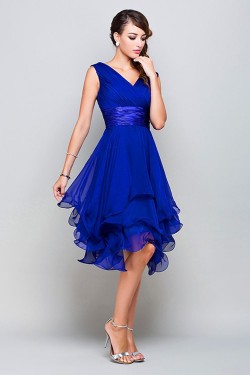 A-Line Princess V-Neck Short Royal Blue Chiffon Prom Bridesmaid Party Dresses ED010372