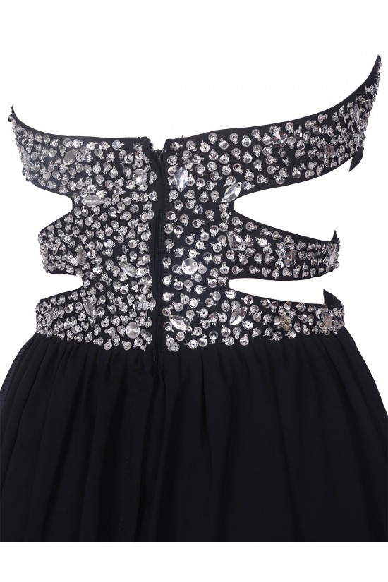 Long Black Beaded Chiffon Prom Evening Formal Party Dresses ED010375