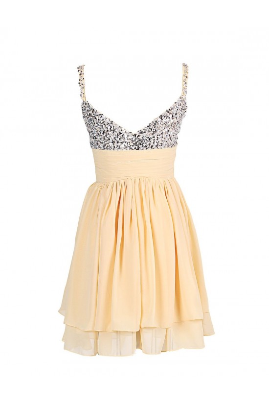 A-Line Spaghetti Strap Short Beaded Chiffon Prom Evening Formal Party Dresses ED010377