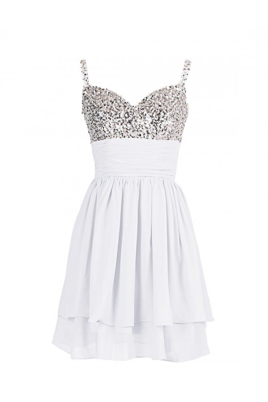 A-Line Spaghetti Strap Short Beaded Chiffon Prom Evening Formal Party Dresses ED010377