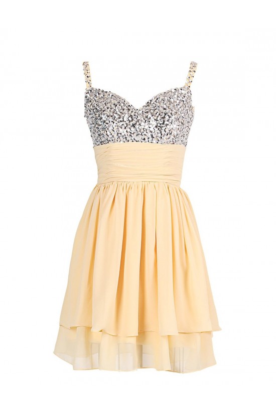 A-Line Spaghetti Strap Short Beaded Chiffon Prom Evening Formal Party Dresses ED010377
