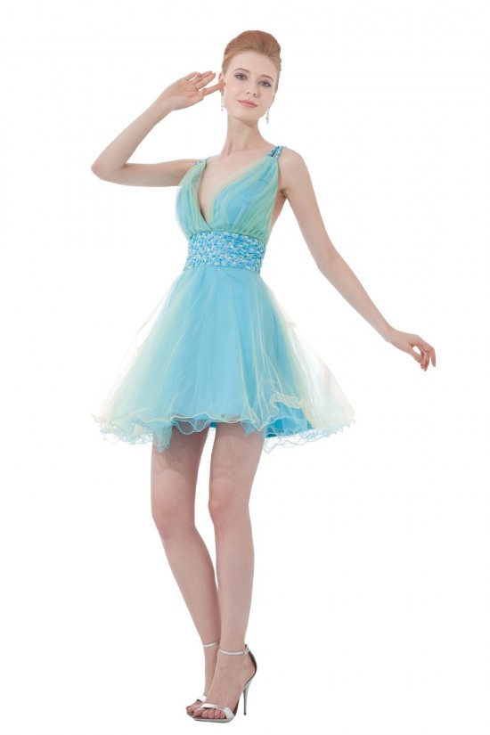 A-Line Short Blue Beaded Prom Evening Formal Party Dresses ED010404