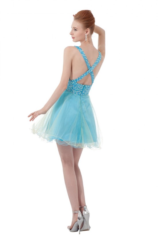 A-Line Short Blue Beaded Prom Evening Formal Party Dresses ED010404