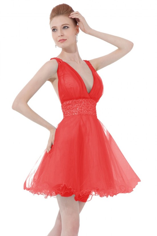 A-Line Short Blue Beaded Prom Evening Formal Party Dresses ED010404