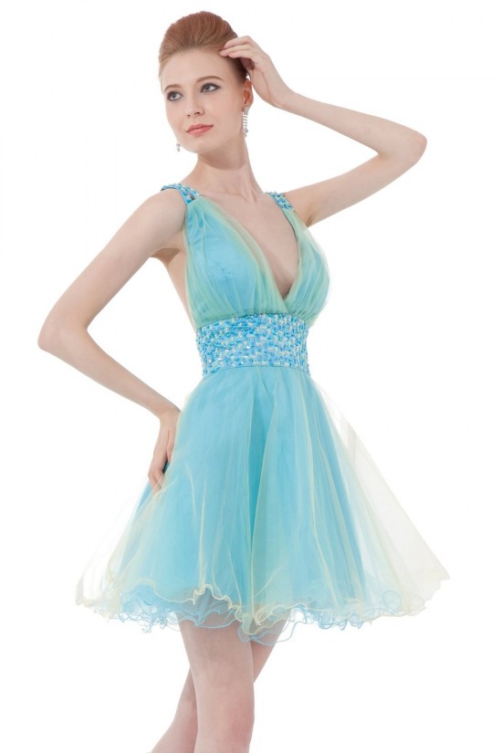 A-Line Short Blue Beaded Prom Evening Formal Party Dresses ED010404