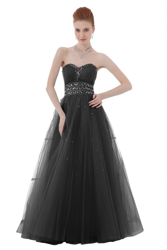 A-Line Sweetheart Beaded Long Black Tulle Prom Evening Formal Party Dresses ED010417 A-Line Sweetheart Beaded Long Black Tulle Prom Evening Formal Party Dresses ED010417