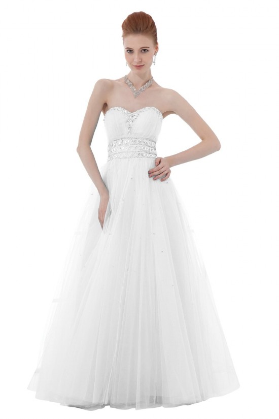A-Line Sweetheart Beaded Long White Tulle Prom Evening Formal Party Dresses ED010418 A-Line Sweetheart Beaded Long White Tulle Prom Evening Formal Party Dresses ED010418