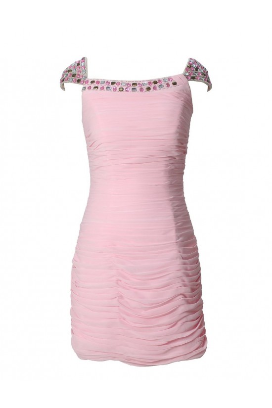 Cap Sleeve Beaded Pleated Short Pink Chiffon Prom Evening Formal Party Dresses ED010448 Cap Sleeve Beaded Pleated Short Pink Chiffon Prom Evening Formal Party Dresses ED010448
