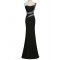 Trumpet/Mermaid One-Shoulder Beaded Long Black Prom Evening Formal Party Dresses ED010452