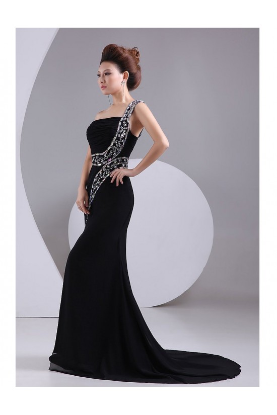Trumpet/Mermaid One-Shoulder Beaded Long Black Chiffon Prom Evening Formal Party Dresses ED010469 Trumpet/Mermaid One-Shoulder Beaded Long Black Chiffon Prom Evening Formal Party Dresses ED010469