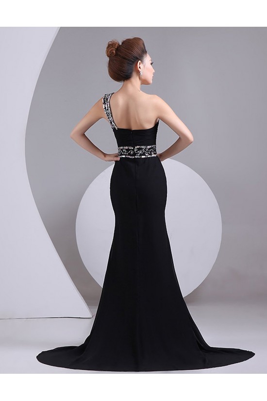 Trumpet/Mermaid One-Shoulder Beaded Long Black Chiffon Prom Evening Formal Party Dresses ED010469 Trumpet/Mermaid One-Shoulder Beaded Long Black Chiffon Prom Evening Formal Party Dresses ED010469
