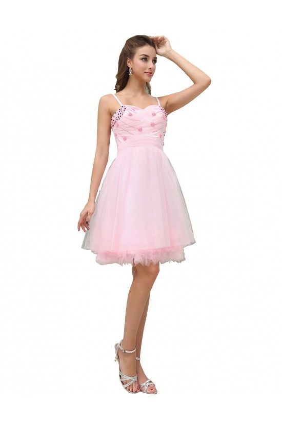 A-Line Spaghetti Strap Beaded Short Pink Prom Evening Formal Party Dresses ED010472 A-Line Spaghetti Strap Beaded Short Pink Prom Evening Formal Party Dresses ED010472