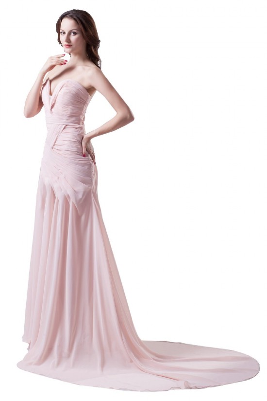 A-Line Sweetheart Beaded Long Pink Chiffon Prom Evening Formal Party Dresses ED010482
