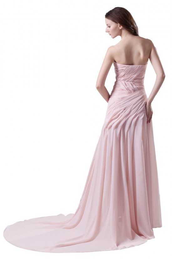 A-Line Sweetheart Beaded Long Pink Chiffon Prom Evening Formal Party Dresses ED010482