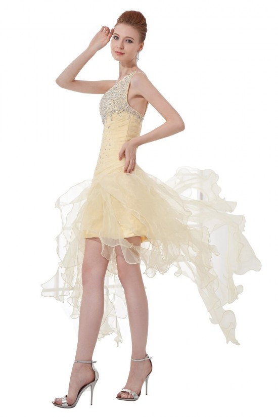 A-Line One-Shoulder Beaded Short Yellow Prom Evening Formal Party Dresses ED010484