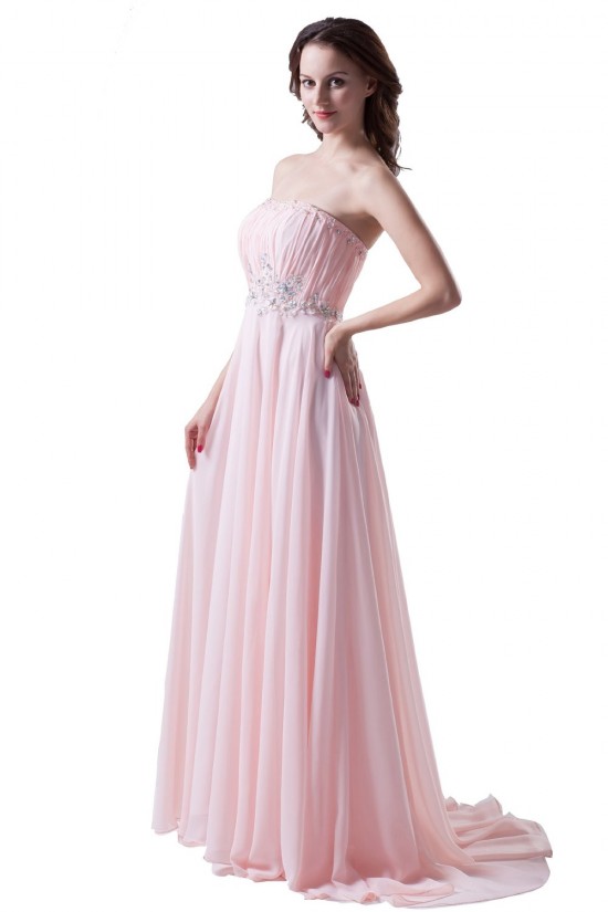 A-Line Strapless Beaded Long Pink Chiffon Prom Evening Formal Party Dresses ED010486 A-Line Strapless Beaded Long Pink Chiffon Prom Evening Formal Party Dresses ED010486