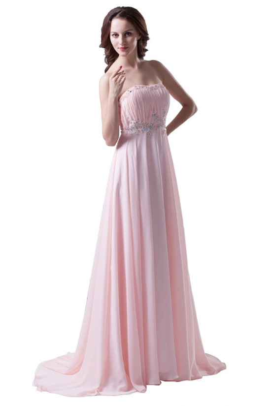 A-Line Strapless Beaded Long Pink Chiffon Prom Evening Formal Party Dresses ED010486 A-Line Strapless Beaded Long Pink Chiffon Prom Evening Formal Party Dresses ED010486