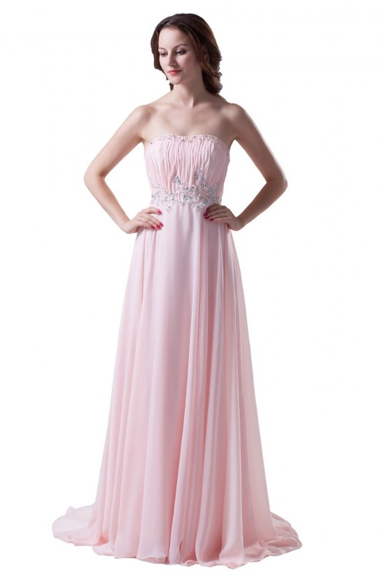 A-Line Strapless Beaded Long Pink Chiffon Prom Evening Formal Party Dresses ED010486 A-Line Strapless Beaded Long Pink Chiffon Prom Evening Formal Party Dresses ED010486