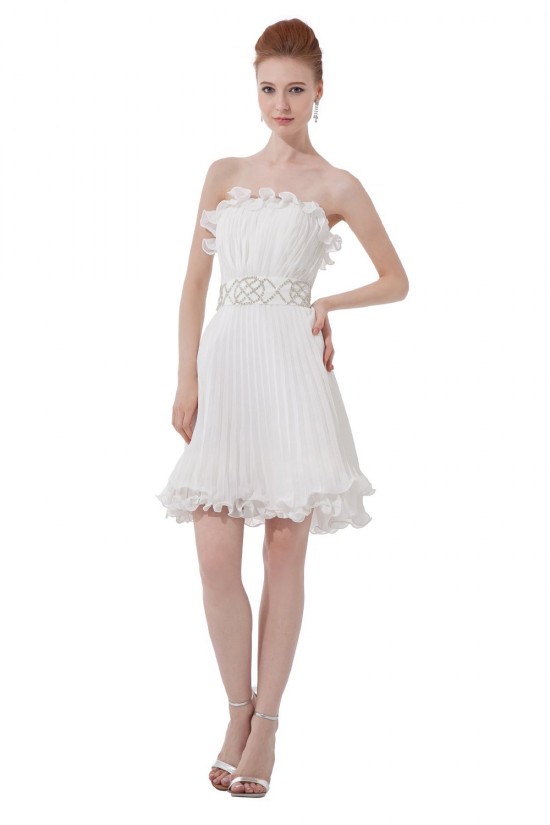 A-Line Strapless Pleated Short Beaded Chiffon Prom Evening Formal Party Dresses ED010493