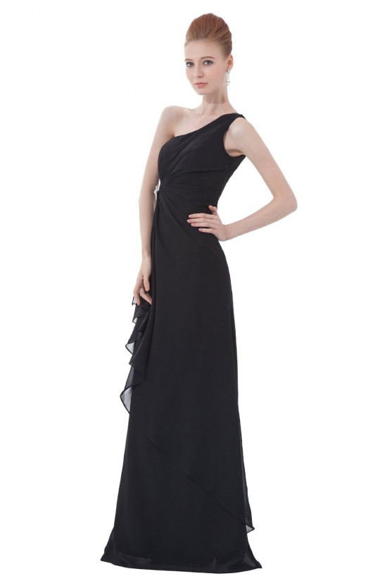 One-Shoulder Long Black Chiffon Prom Evening Formal Party Dresses ED010509 One-Shoulder Long Black Chiffon Prom Evening Formal Party Dresses ED010509