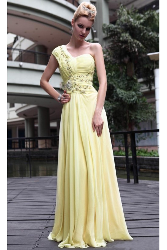 A-Line One-Shoulder Beaded Long Chiffon Prom Evening Formal Party Dresses ED010517