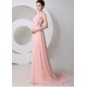 A-Line Beaded Long Pink Chiffon and Lace Prom Evening Formal Party Dresses ED010540
