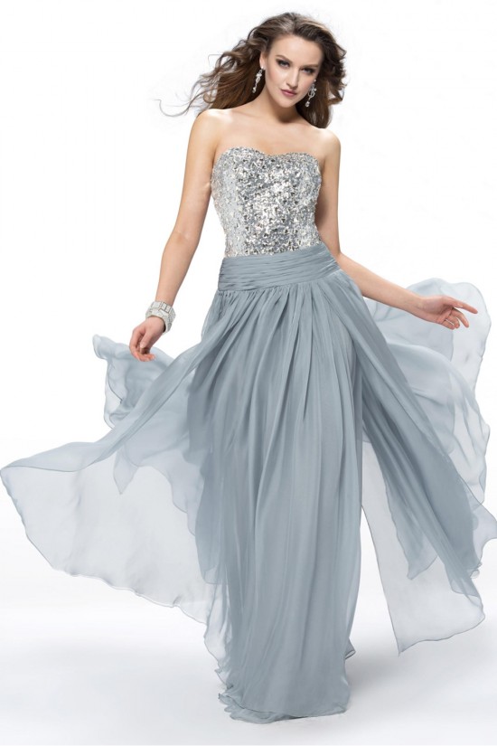 A-Line Strapless Beaded Long Grey Chiffon Prom Evening Formal Party Dresses ED010554 A-Line Strapless Beaded Long Grey Chiffon Prom Evening Formal Party Dresses ED010554