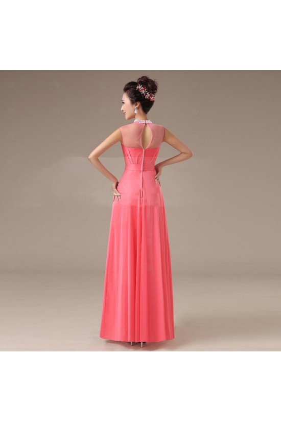A-Line High Neck Beaded Long Chiffon Prom Evening Formal Party Dresses ED010559
