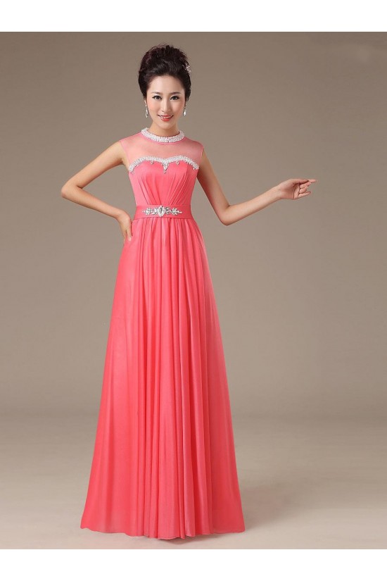A-Line High Neck Beaded Long Chiffon Prom Evening Formal Party Dresses ED010559
