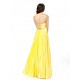 A-Line One-Shoulder Beaded Long Yellow Prom Evening Formal Party Dresses ED010563